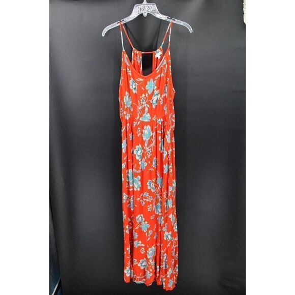 PATRONS OF PEACE RED & BLUE FLORAL MAXI SUN DRESS SIZE LARGE RAYON - Picture 3 of 10